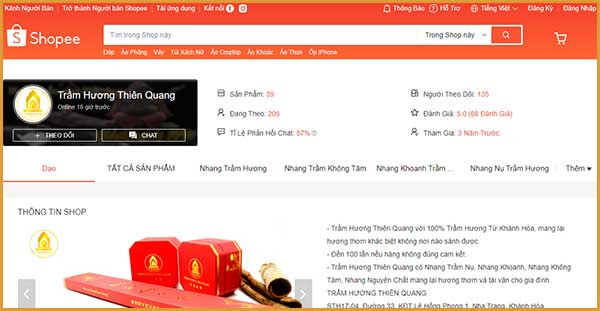 通过 Shopee 在河内和胡志明市著名的沉香烟瀑布商店 | Thien Quang Agarwood | Thienquangagarwood.com